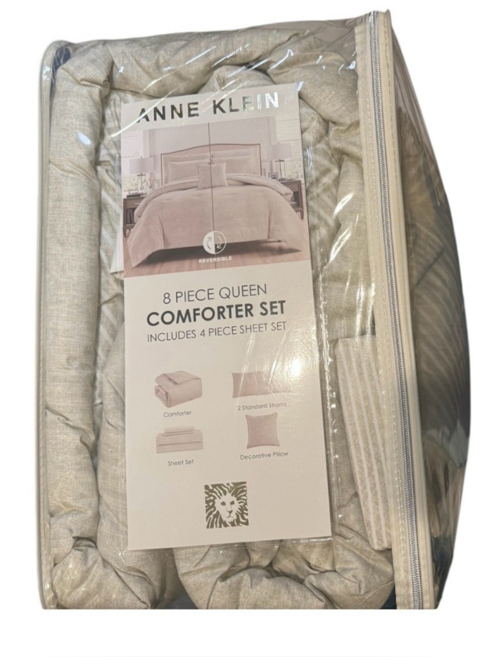 Anne Klein Gray and Cream Textured 8-Piece Comforter Set Reversible - Ships Free - Picture 2 of 3